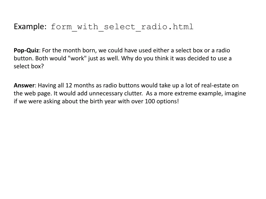 example form with select radio html