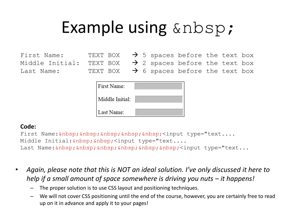 example using nbsp