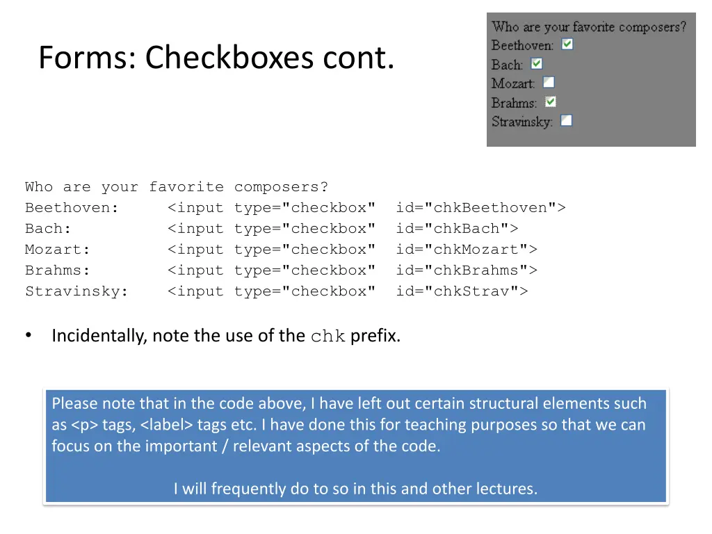 forms checkboxes cont