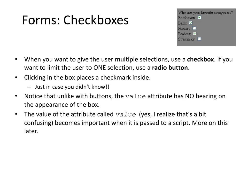 forms checkboxes