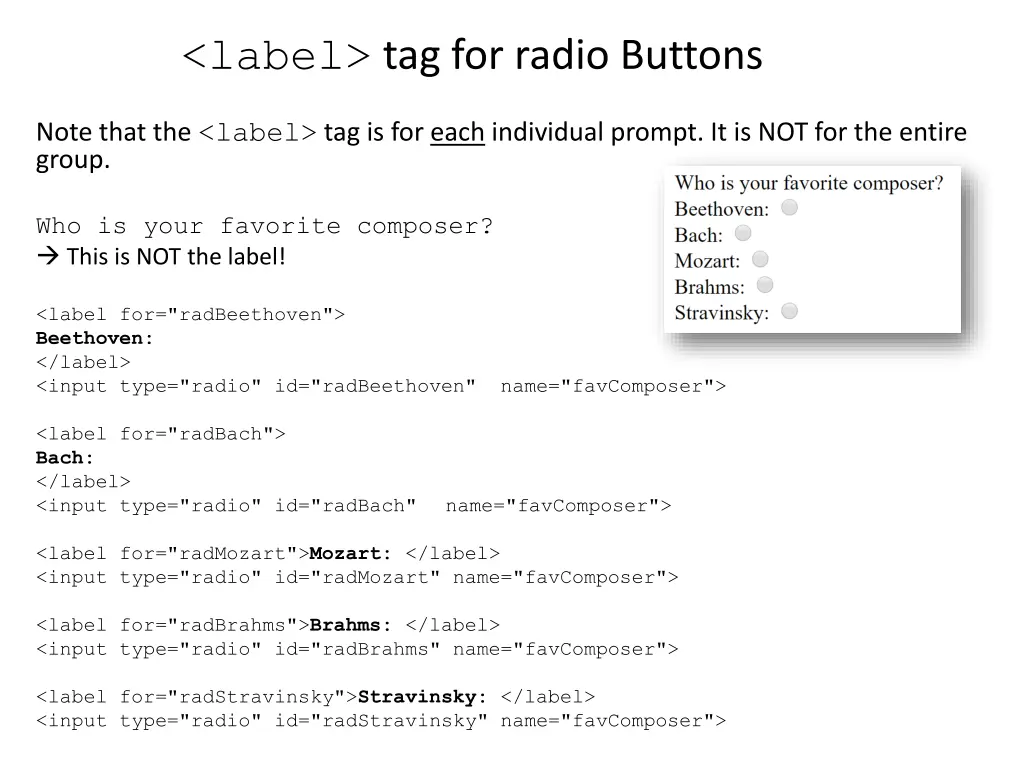 label tag for radio buttons