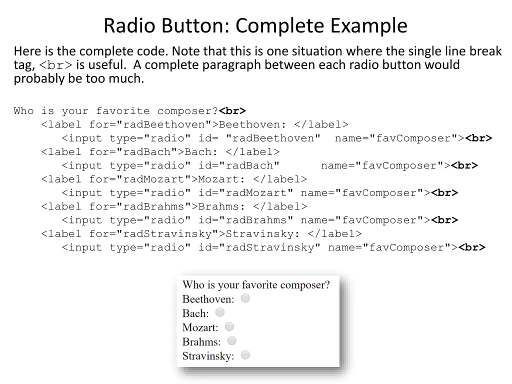 radio button complete example here