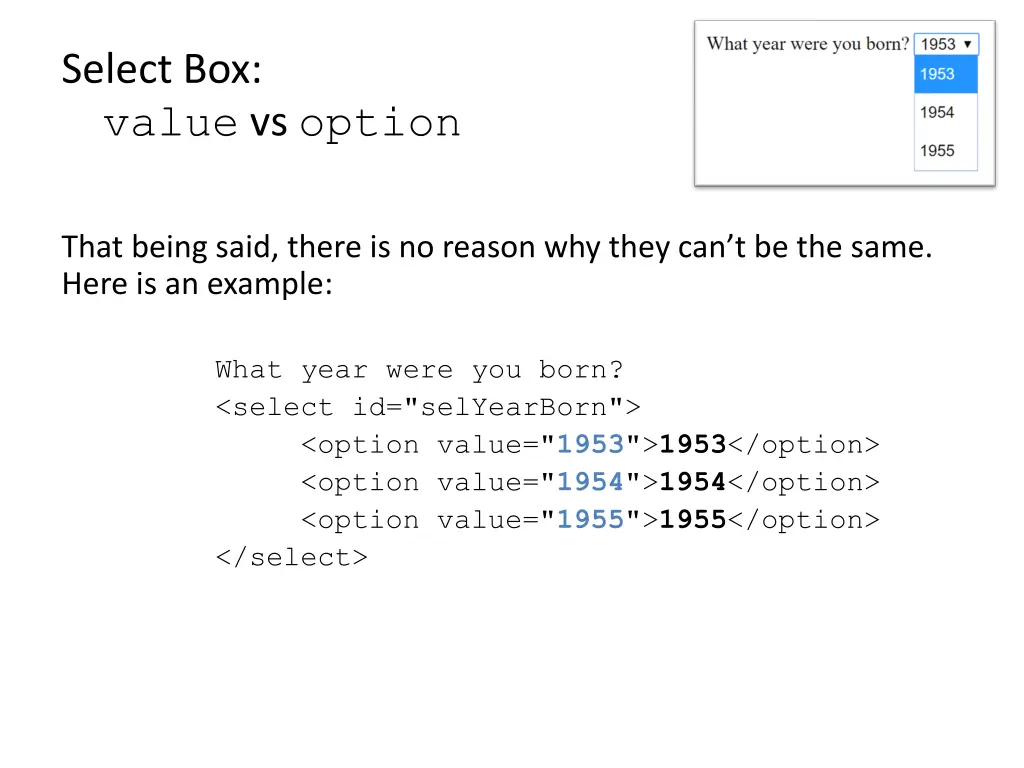 select box value vs option 1