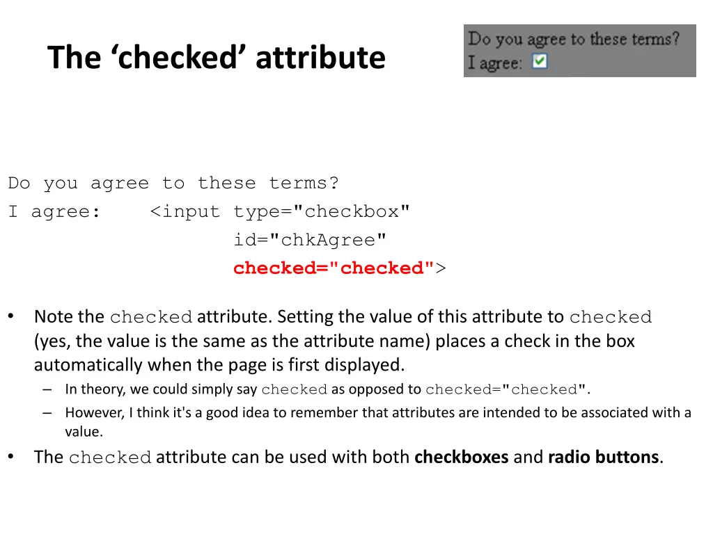 the checked attribute