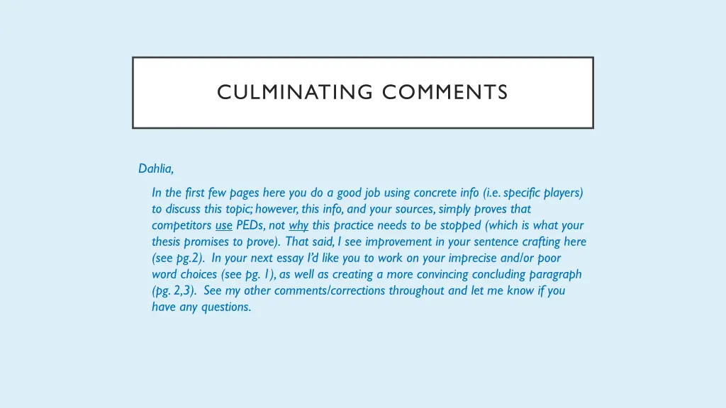 culminating comments 1