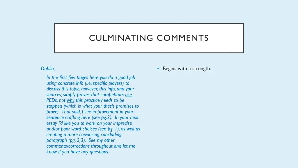 culminating comments 2