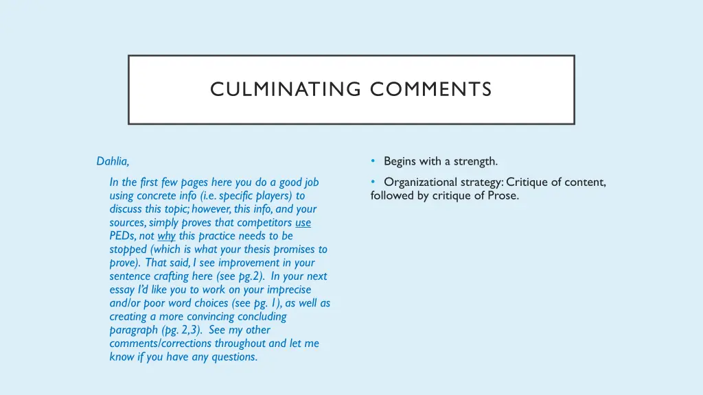 culminating comments 3