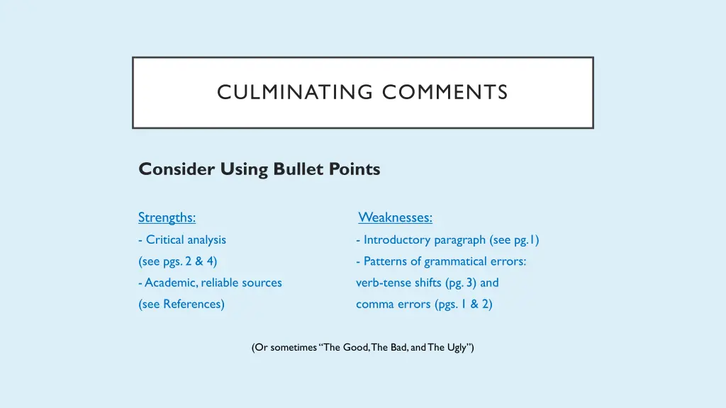 culminating comments 6