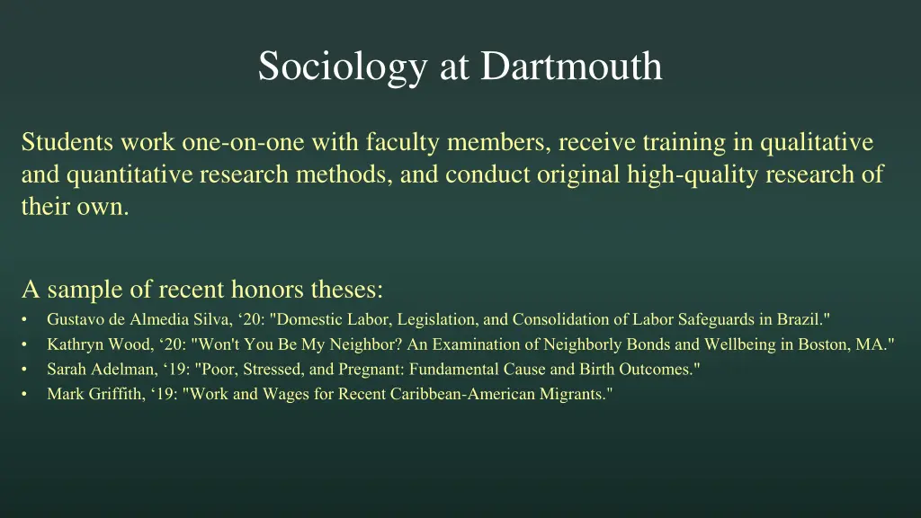 sociology at dartmouth 1