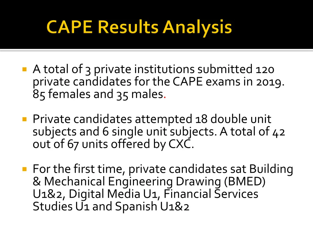 a total of 3 private institutions submitted