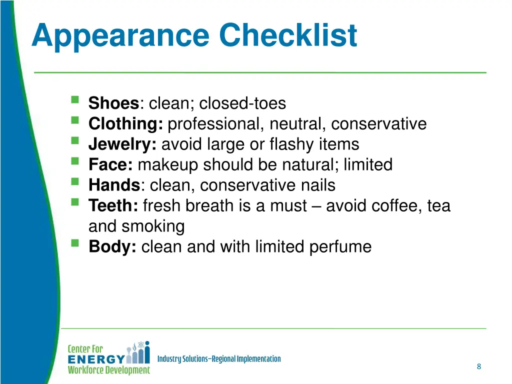 appearance checklist