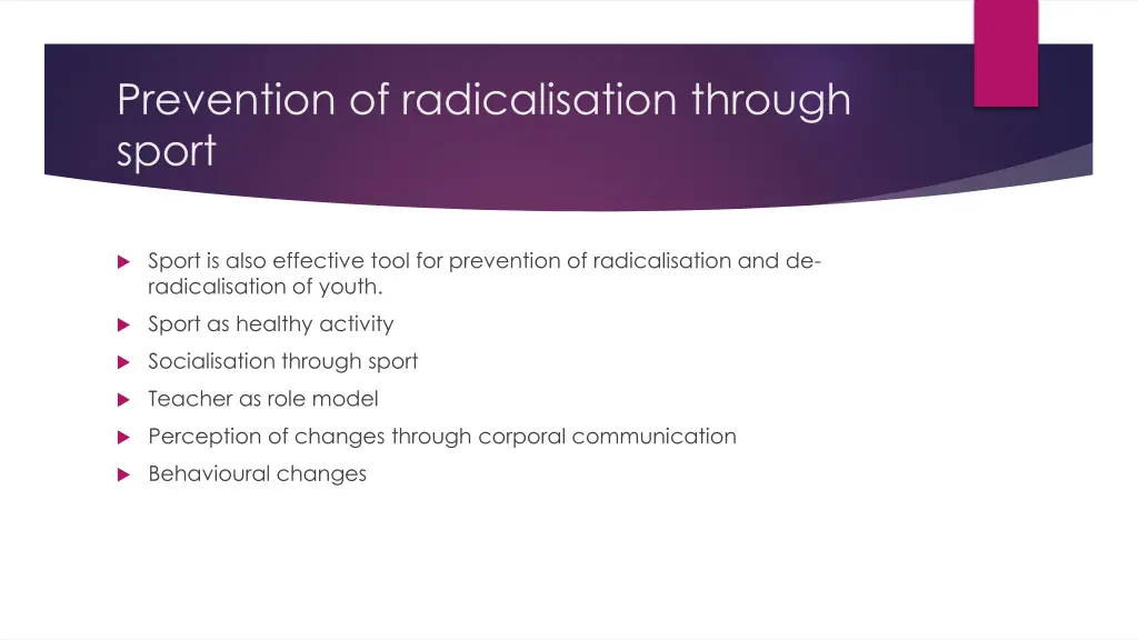 prevention of radicalisation through sport