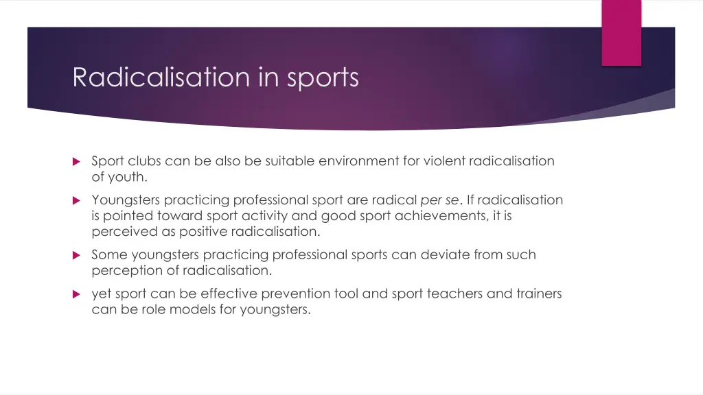 radicalisation in sports