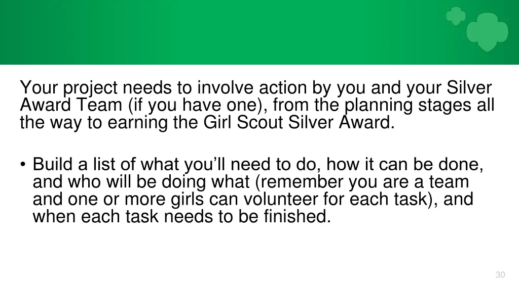 your project needs to involve action