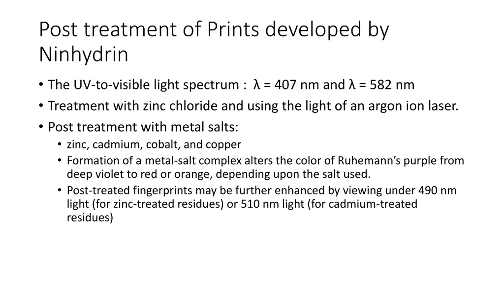 post treatment of prints developed by ninhydrin