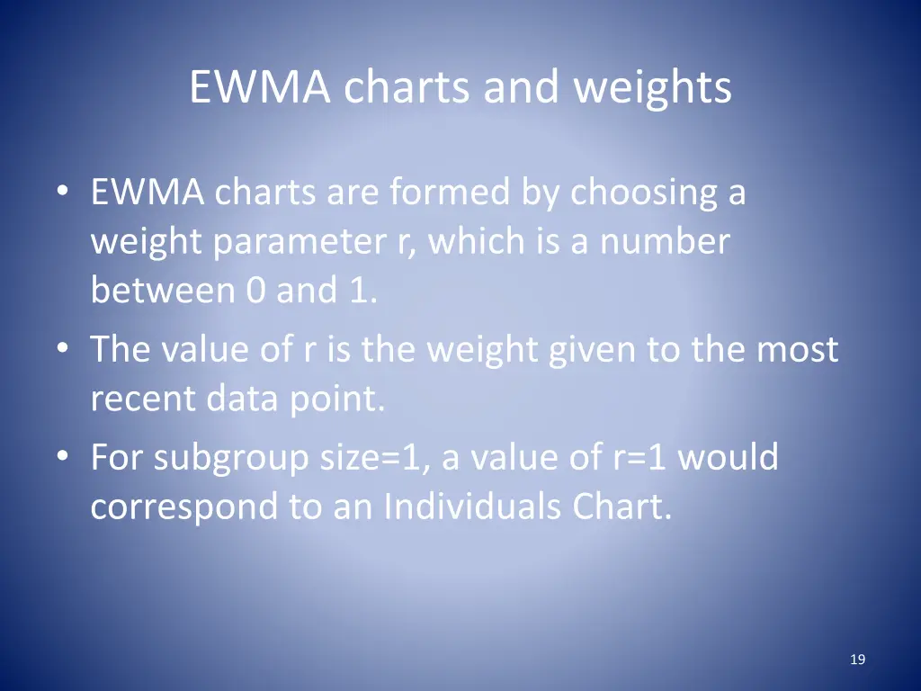 ewma charts and weights