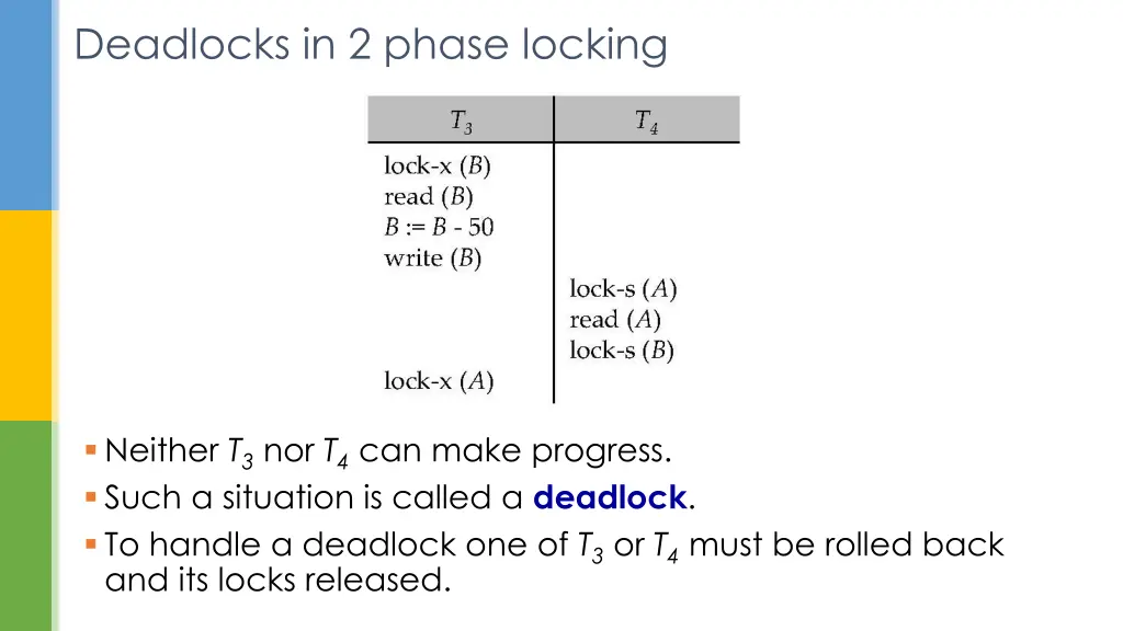 deadlocks in 2 phase locking