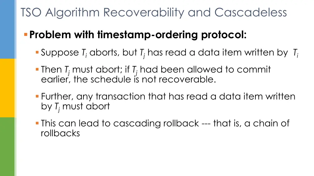 tso algorithm recoverability and cascadeless