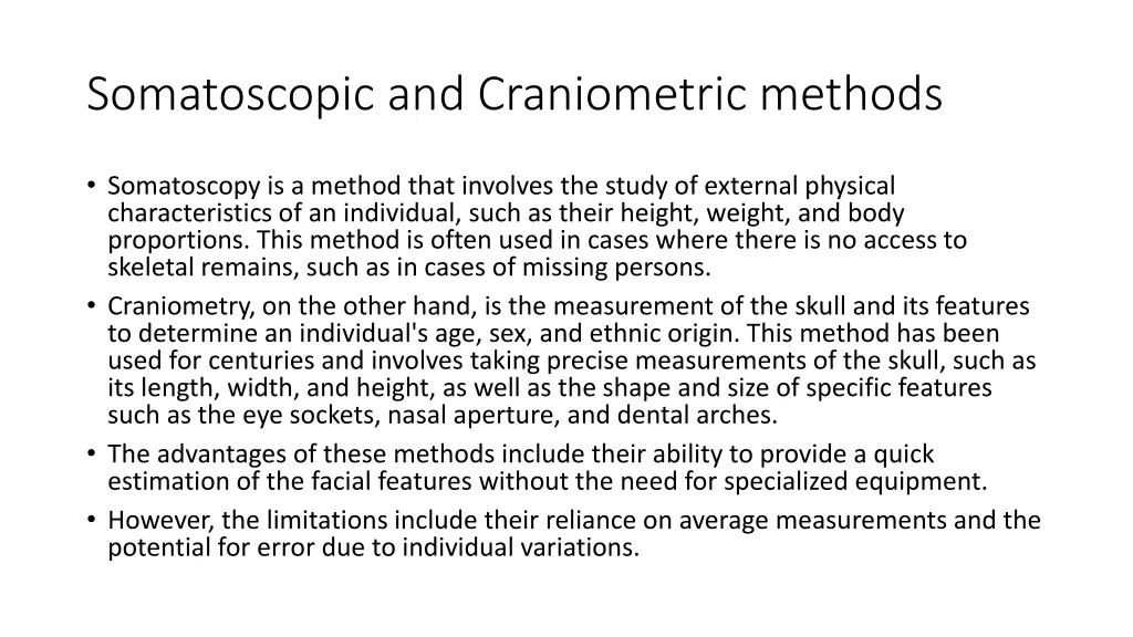 somatoscopic and craniometric methods