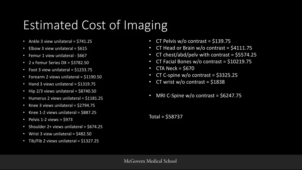 estimated cost of imaging