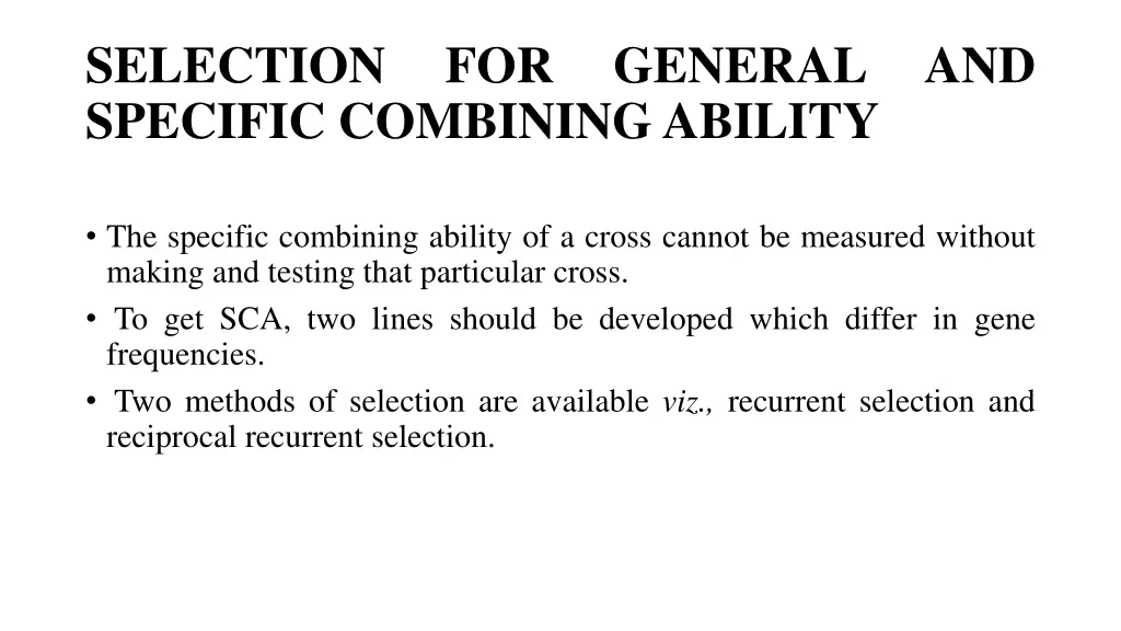 selection specific combining ability