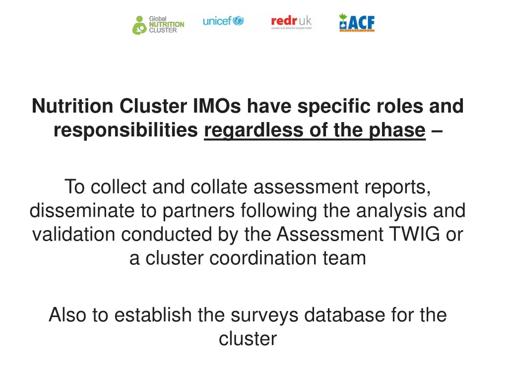 nutrition cluster imos have specific roles