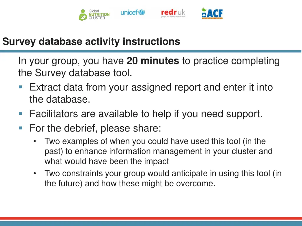 survey database activity instructions