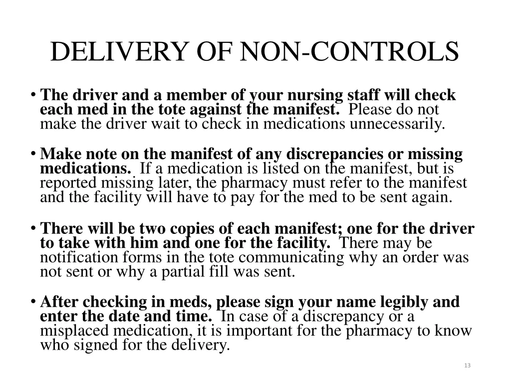 delivery of non controls