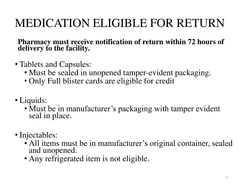 medication eligible for return