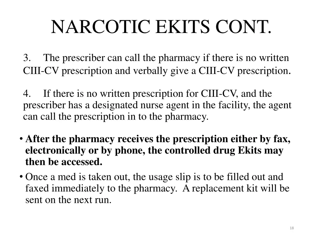 narcotic ekits cont