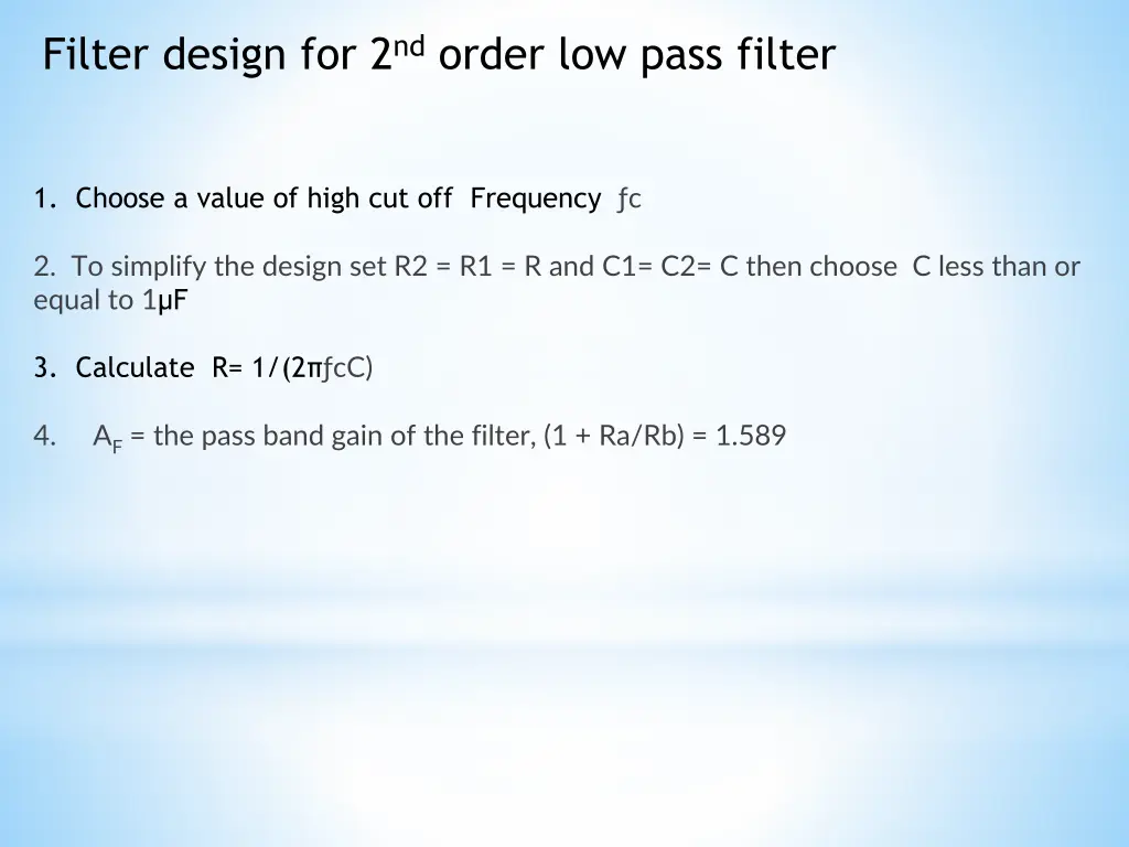 filter design for 2 nd order low pass filter