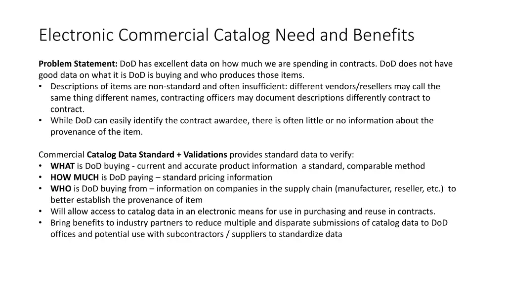 electronic commercial catalog need and benefits