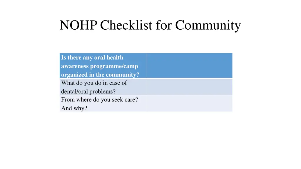 nohp checklist for community