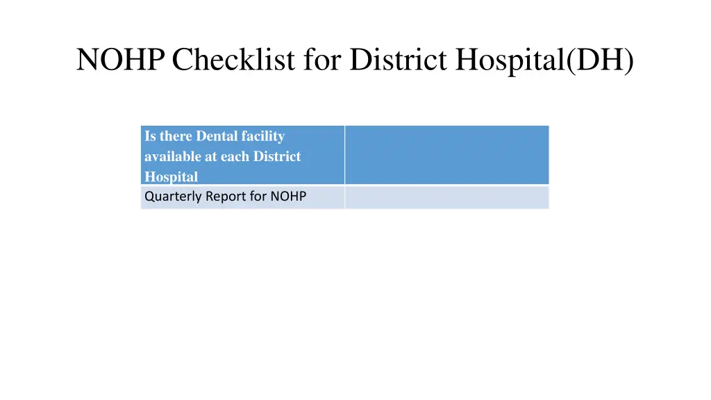 nohp checklist for district hospital dh