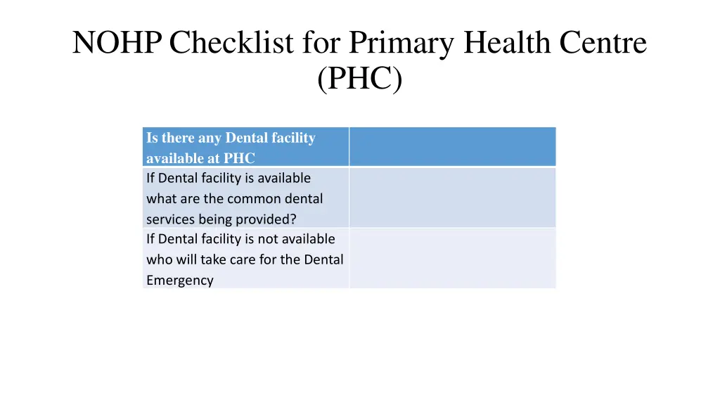 nohp checklist for primary health centre phc