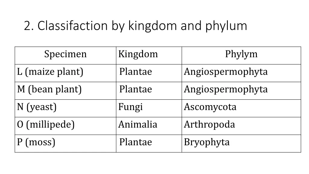 2 classifaction by kingdom and phylum