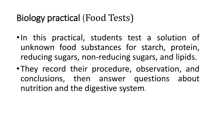 biology practical biology practical food tests