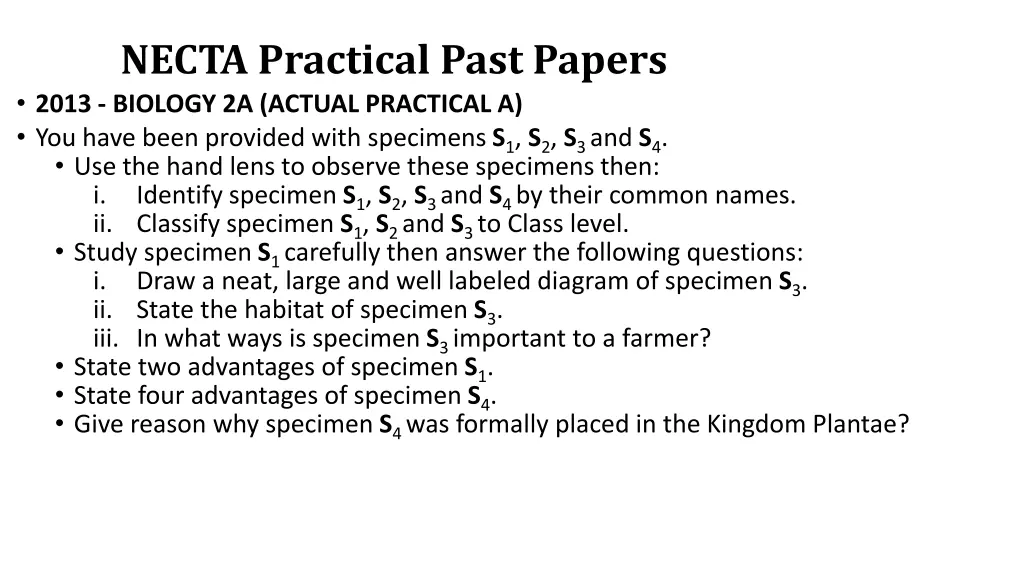 necta practical past papers 2013 biology