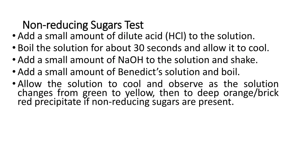 non non reducing sugars test reducing sugars test