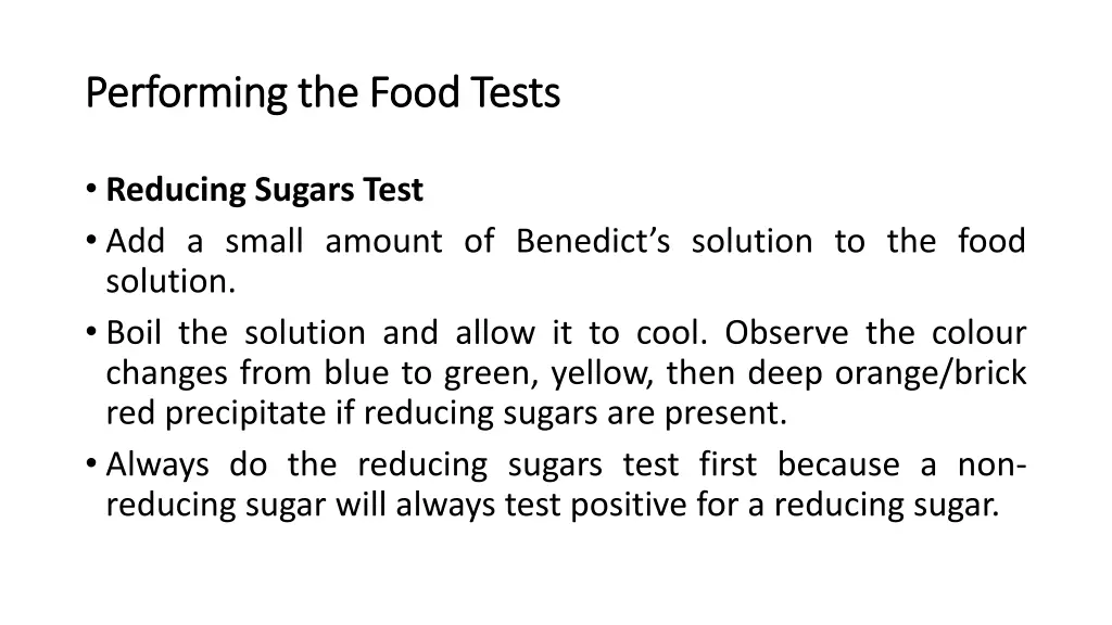 performing the food tests performing the food