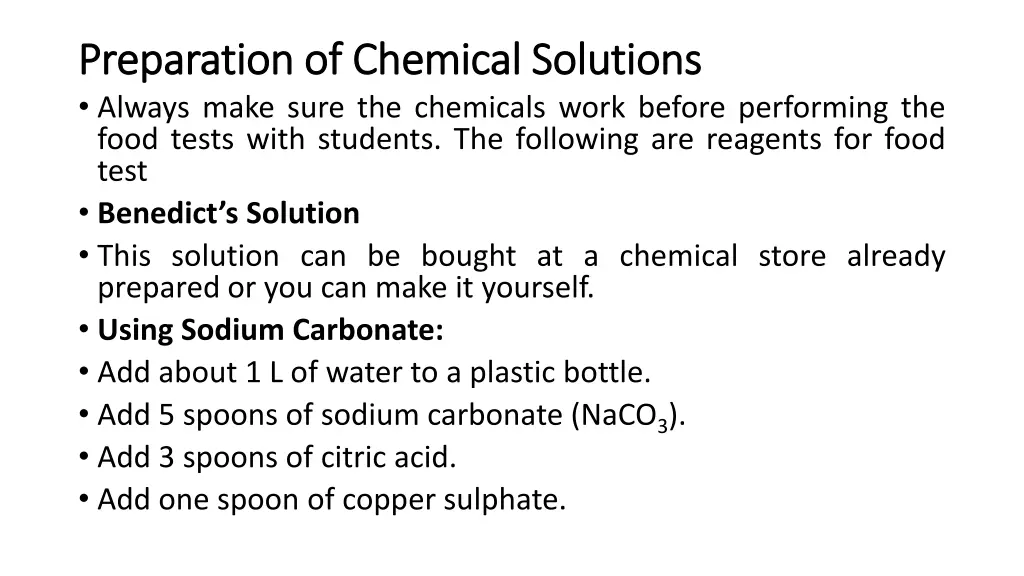 preparation of chemical solutions preparation