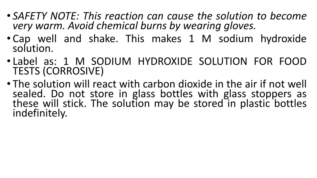 safety note this reaction can cause the solution