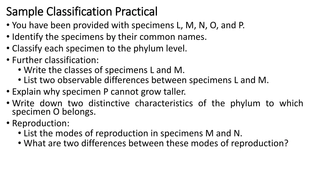 sample classification practical sample