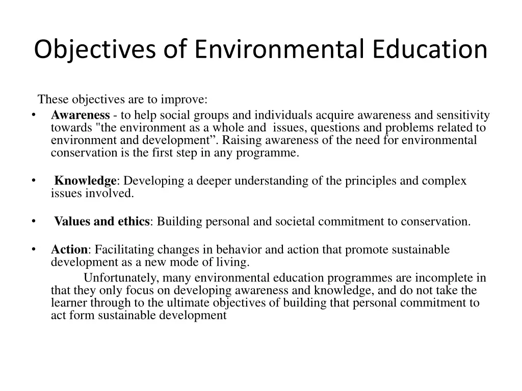 objectives of environmental education