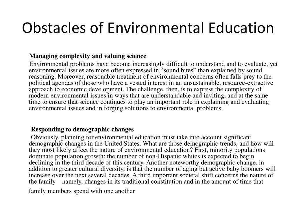 obstacles of environmental education