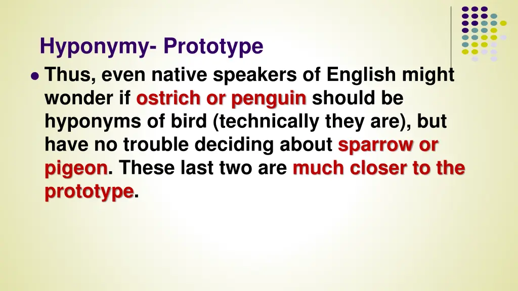 hyponymy prototype thus even native speakers