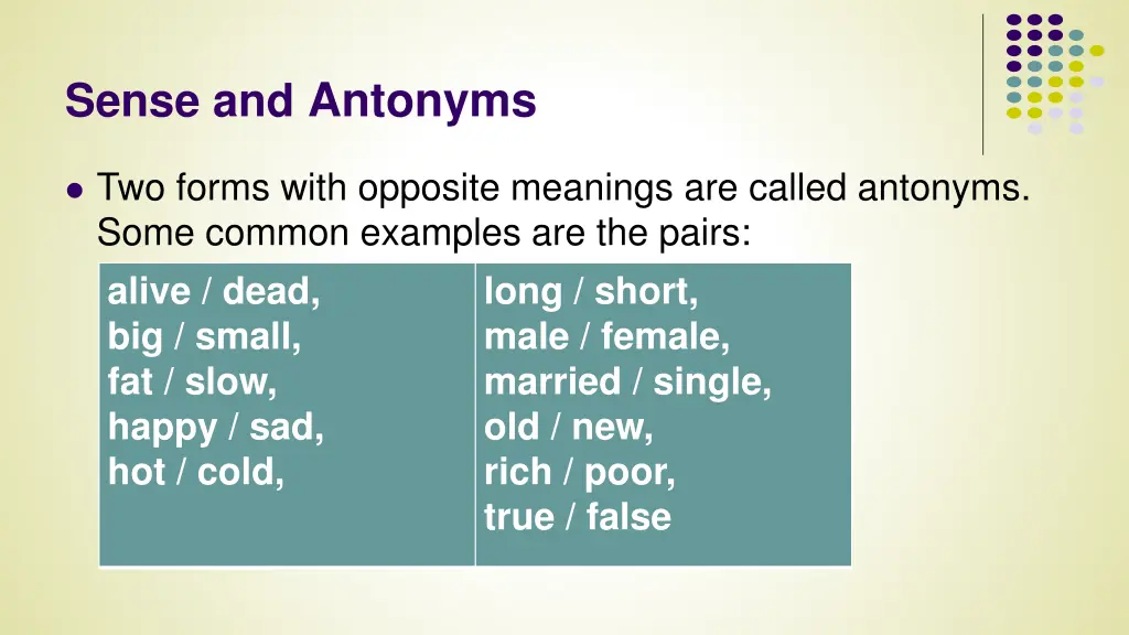 sense and antonyms