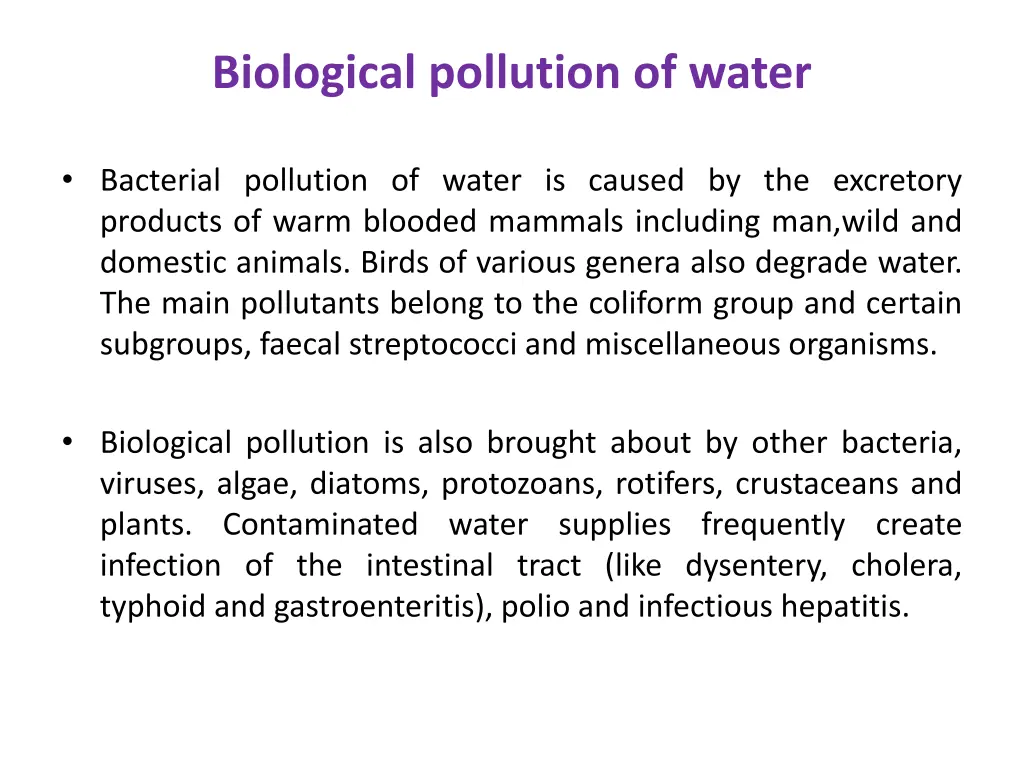 biological pollution of water