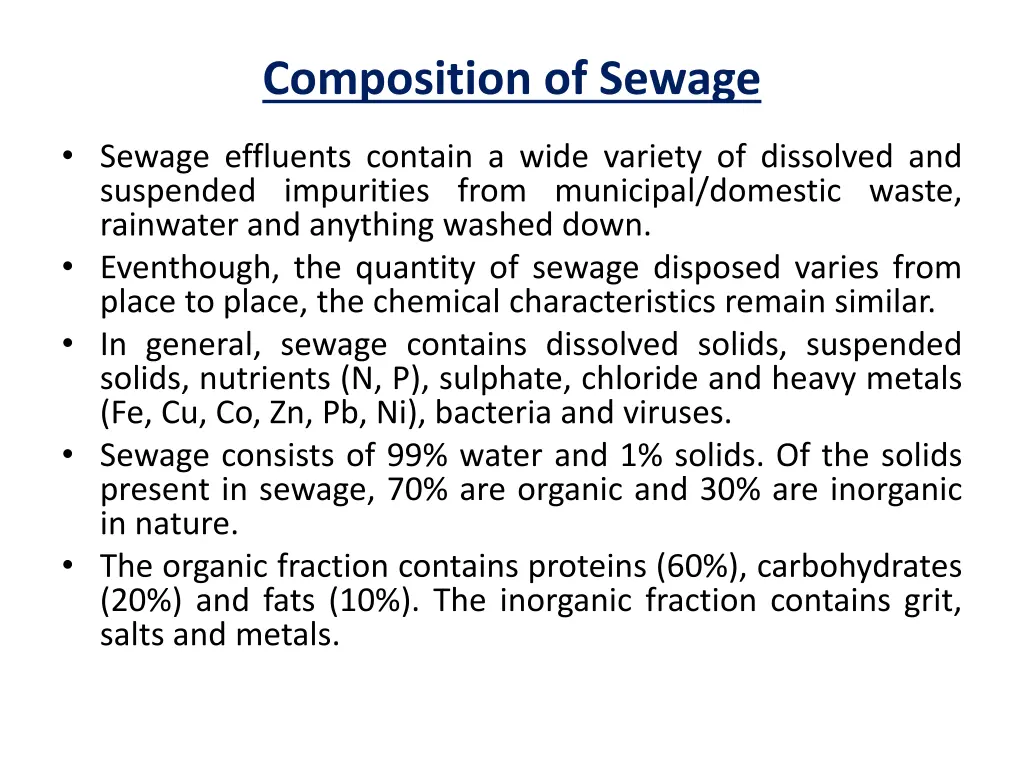 composition of sewage