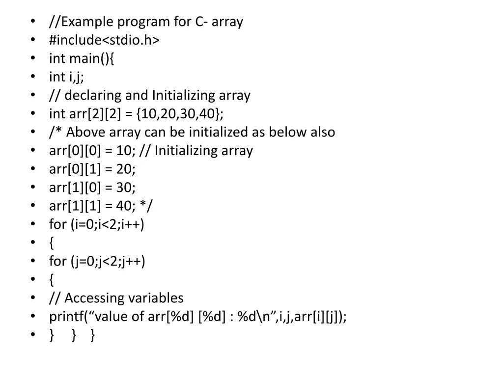 example program for c array include stdio